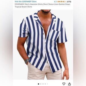 COOFANDY Men's Hawaiian Shirts Short Sleeve Linen Button Down